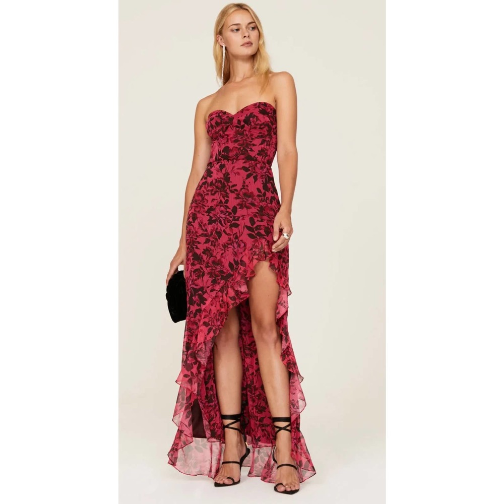 Amanda Uprichard Red Floral Strapless Dress